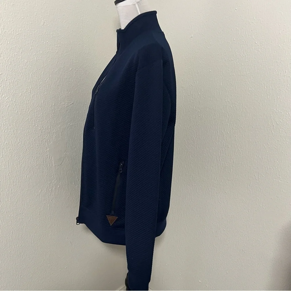 GUESS Men’s Medium Eric Jacquard Mock Full Zip Logo Jacket NWT Navy Everyday